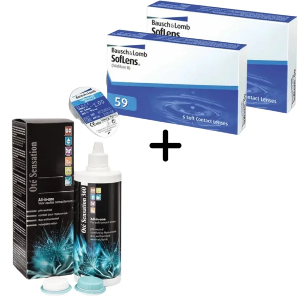 12 Μηνιαίοι Μαλακοί Φακοί Επαφής Soflens 59 (2 Πακέτα) + 1 Υγρό All In One 360 ml