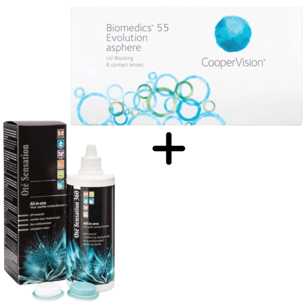 6 Μηνιαίοι Μαλακοί Φακοί Επαφής Biomedics 55 Evolution + 1 Υγρό All In One 360 ml