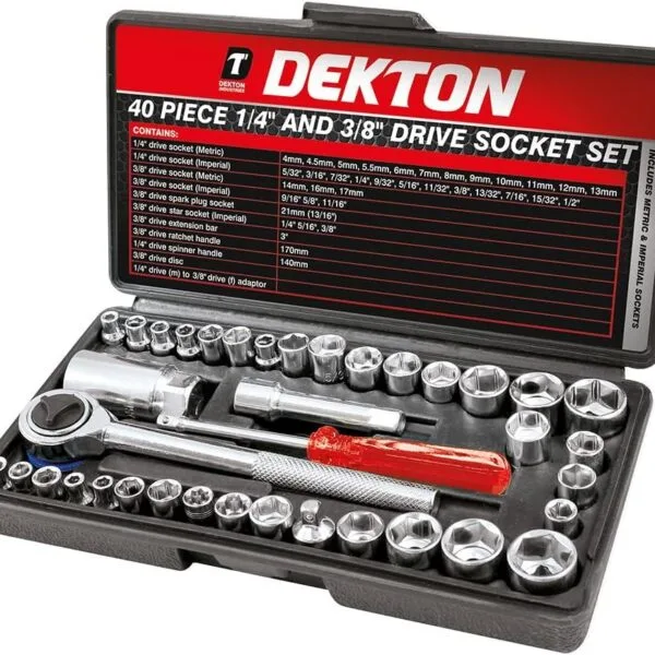 DEKTON DT85110 Drive Socket Set, Black/Red, 1/4-inch, 3/8-inch