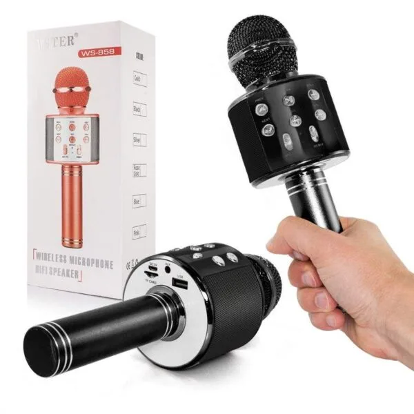 Wster Ασύρματο Μικρόφωνο Karaoke Ws-858 Σε Μαύρο Χρώμα Microphone Professional Portable Karaoke Black Color