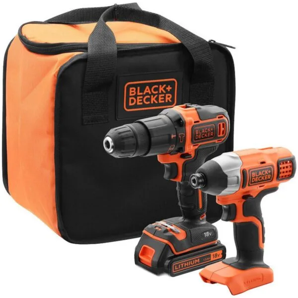 Black & Decker BCK21S1S Σετ Κρουστικό Δραπανοκατσάβιδο & Παλμικό Κατσαβίδι 18V με 1 Μπαταρία 1.5Ah και Θήκη