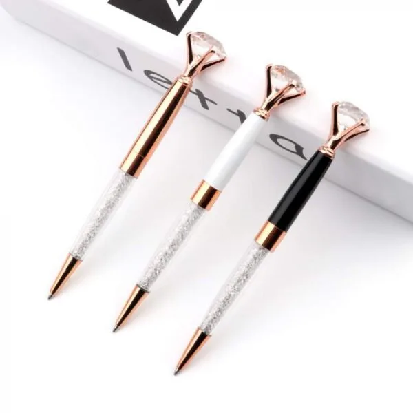 Λευκό Στυλό με Διαμαντένια Πέτρα - Bling Diamond Retractable Ballpoint Pen Crystal