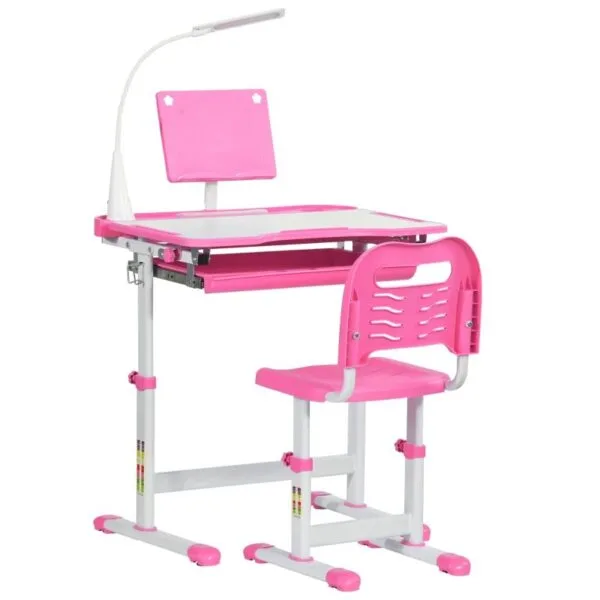 Qaba Kids Table And Chair Set, Activity Desk With Usb Lamp, Storage Drawer For Study 312-062Pk