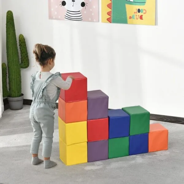 Soozier 12 Piece Soft Foam Building Play Blocks For Toddlers With Bright Colors, Safe Materials, & Endless Possibilities 3D0-003