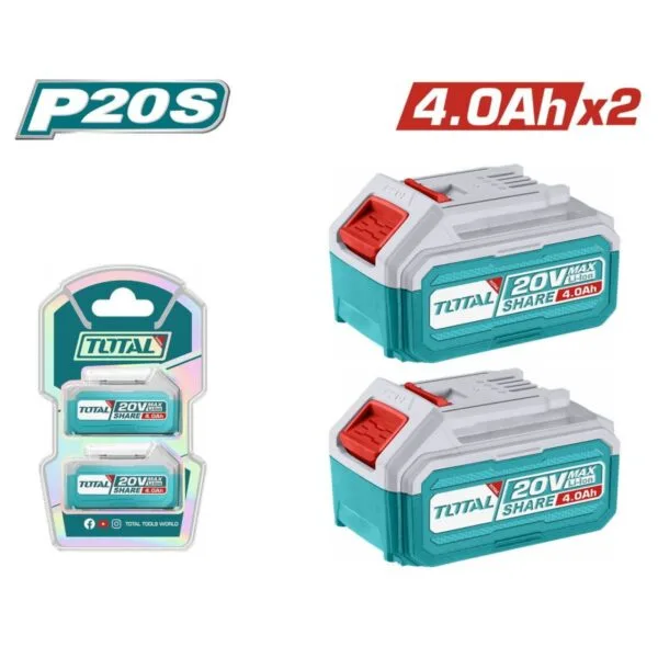 Total Σετ 2 Μπαταρίες Εργαλείου Λιθίου 20V με Χωρητικότητα 4Ah TOSLI240312E
